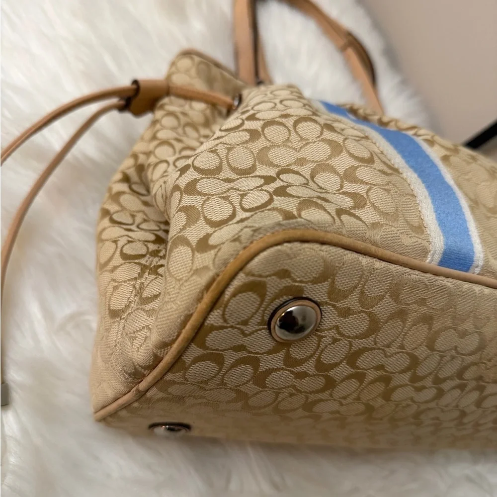 Coach Tan and Blue Shoulder Bag#F26130